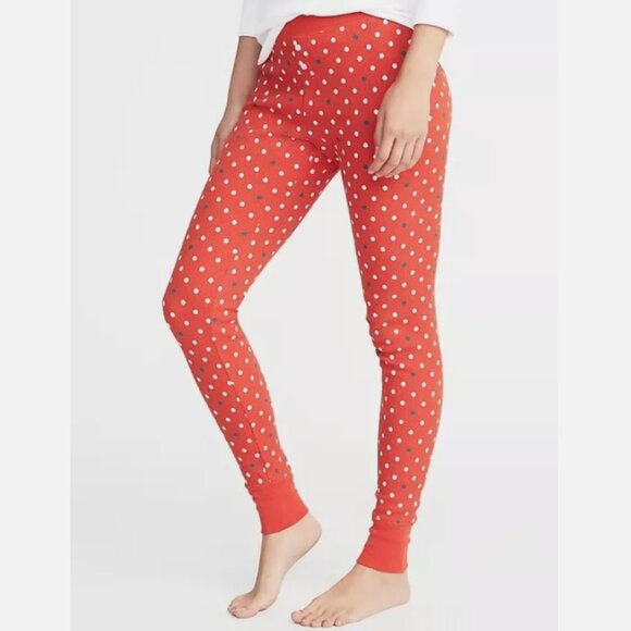 NWT Old Navy Thermal Waffle Knit Leggings Pajama Pants Red Multi Dots Women XS S - Picture 1 of 3